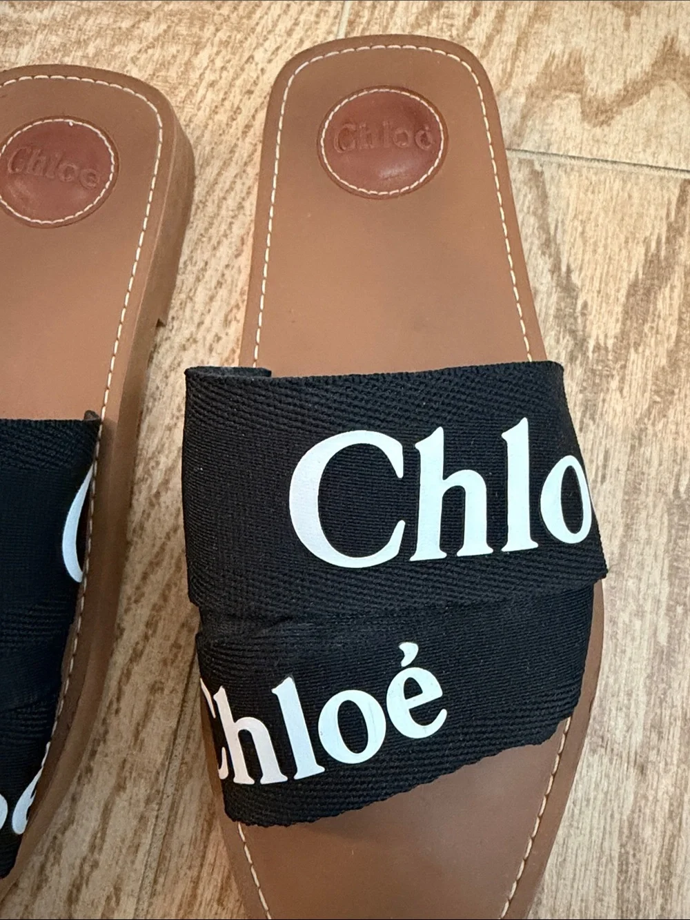 Chloe Black Logo Strap Slide Sandals